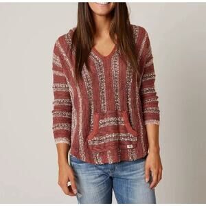 Medium BillaBong Seaside Ryder Women Sweater Orange Stripe V Neck Hooded Hoodie